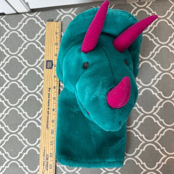 Dakin Vintage Dinosaur Puppet 1991 Plush Toy Green 12" Triceratops Hornsly - Picture 4 of 10
